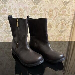 Tory Burch Elyse Brown Leather Ankle Moto Boots‎ Shoes Zip Western Preppy 5
